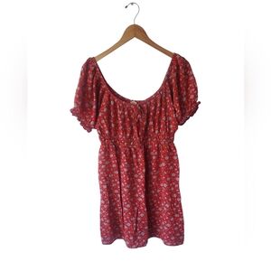 Chocolate Red Mini Sundress. Milkmade Dress Overshoulder. Floral. Size Large